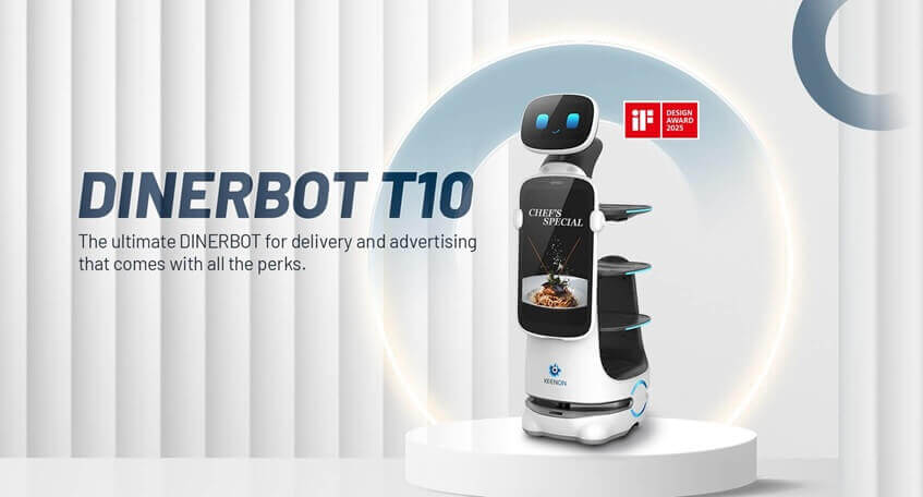 DINERBOT T10 servitørrobot i restaurantmiljø i Norge – autonom serveringsrobot for effektiv drift