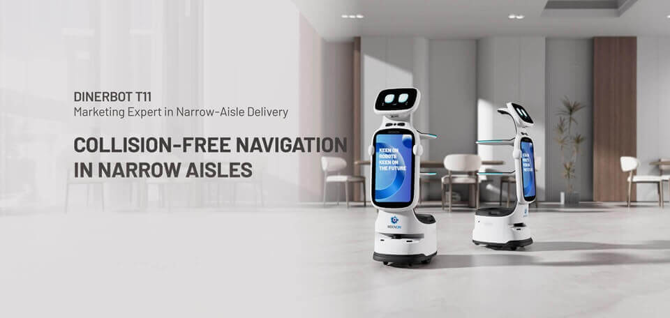 DINERBOT T11 servitørrobot i restaurantmiljø i Norge - spesialdesignet for trange passasjer